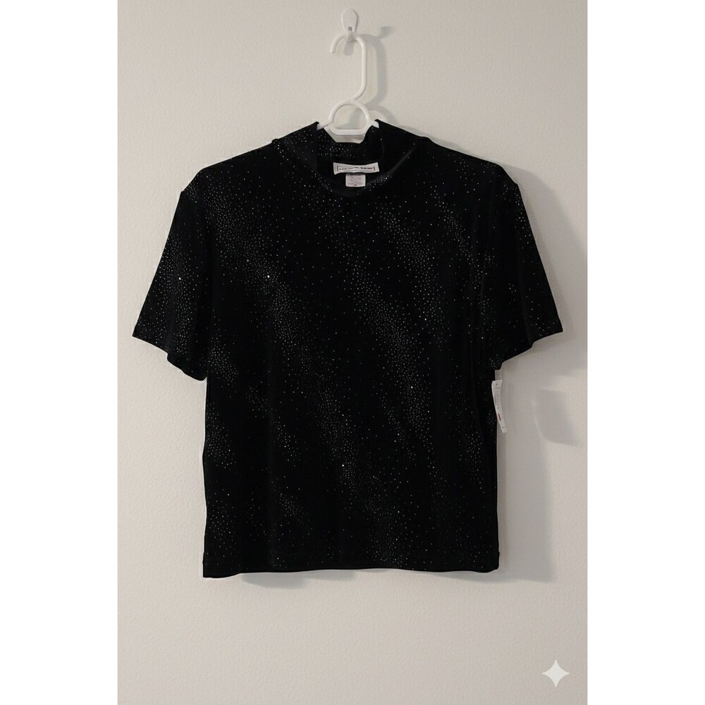 Vintage Y2K California Krush Black Velvet Rhinestone Sparkle Top Womens sz M